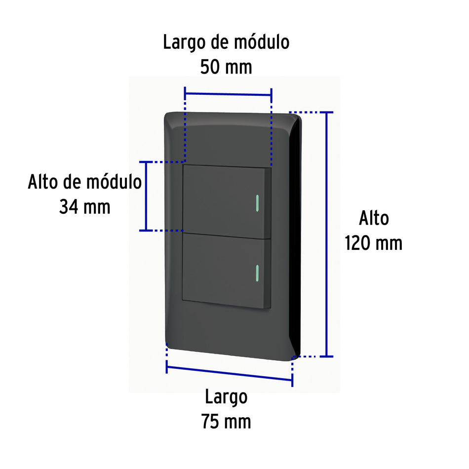 Placa armada negra 1 interruptor y 1 de 3vías 1.5mód,Lisboa Caja con 3, 47894