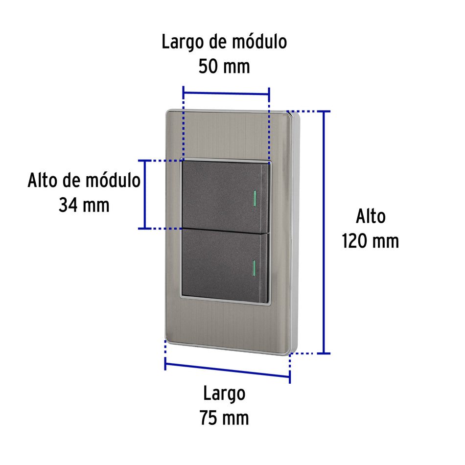 Placa armada acero inox 2 interruptores 1.5 módulos, Lisboa Caja con 3, 47840