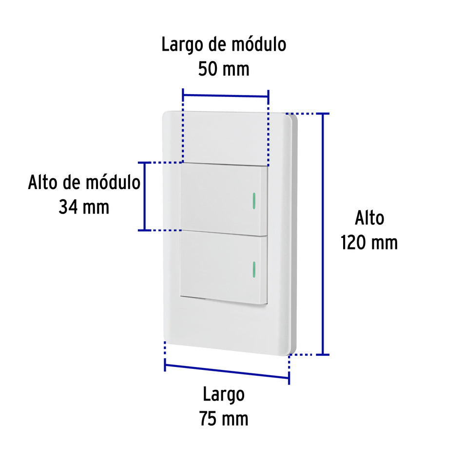 Placa armada blanca 2 interruptores 1.5 módulos, Lisboa Caja con 3, 47960