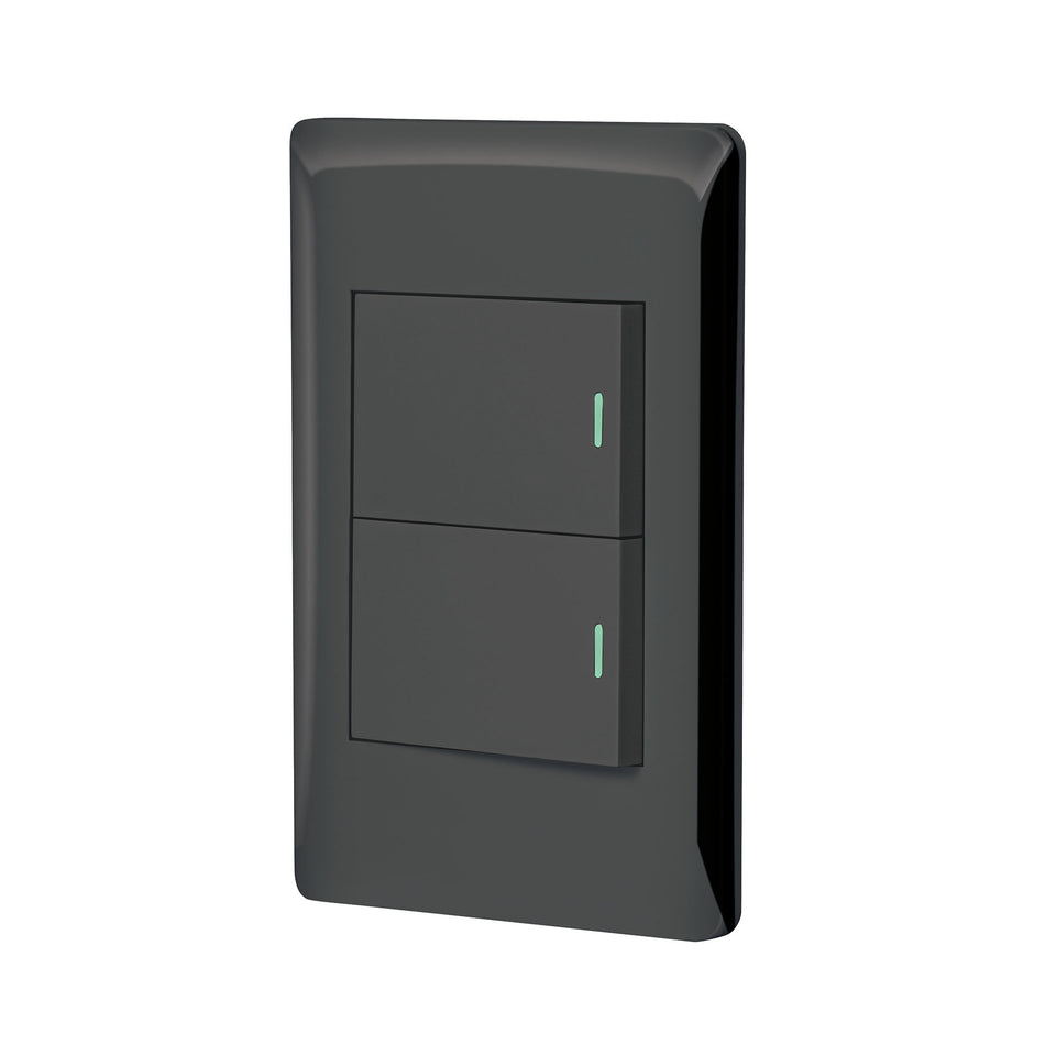 Placa armada negra 2 interruptores 1.5 módulos, Lisboa Caja con 3, 47893