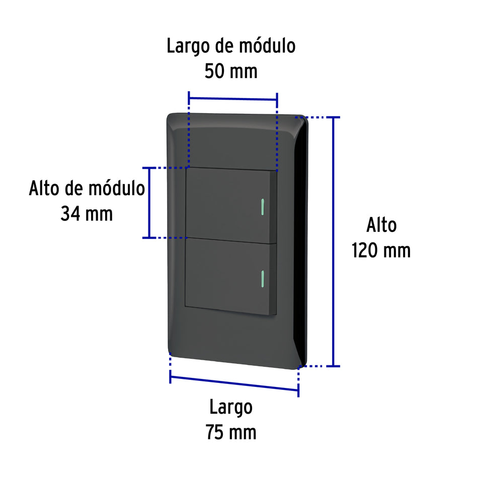 Placa armada negra 2 interruptores 1.5 módulos, Lisboa Caja con 3, 47893