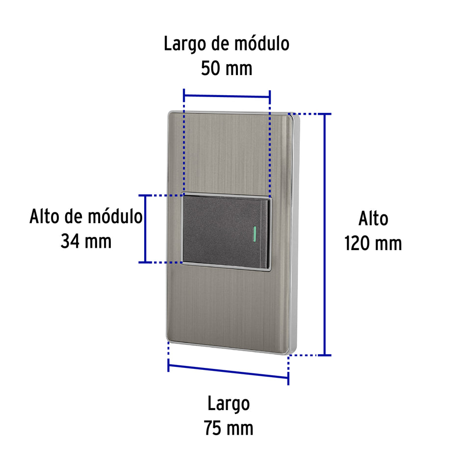 Placa armada acero 1 interruptor de 3 vías 1.5 mód, Lisboa Caja con 3, 47839