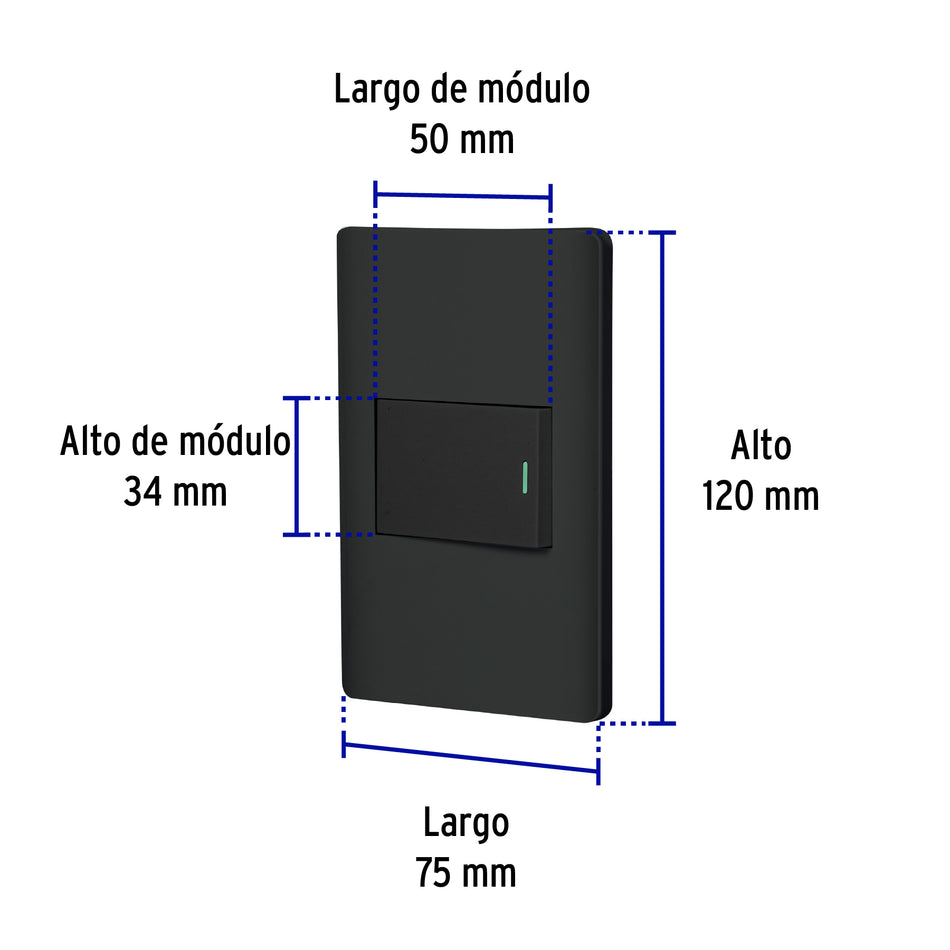 Placa armada negra 1 interruptor de 3 vías 1.5 mód, Lisboa Caja con 3, 47892