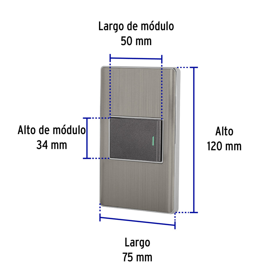 Placa armada acero inox 1 interruptor 1.5 módulos, Lisboa Caja con 3, 47838