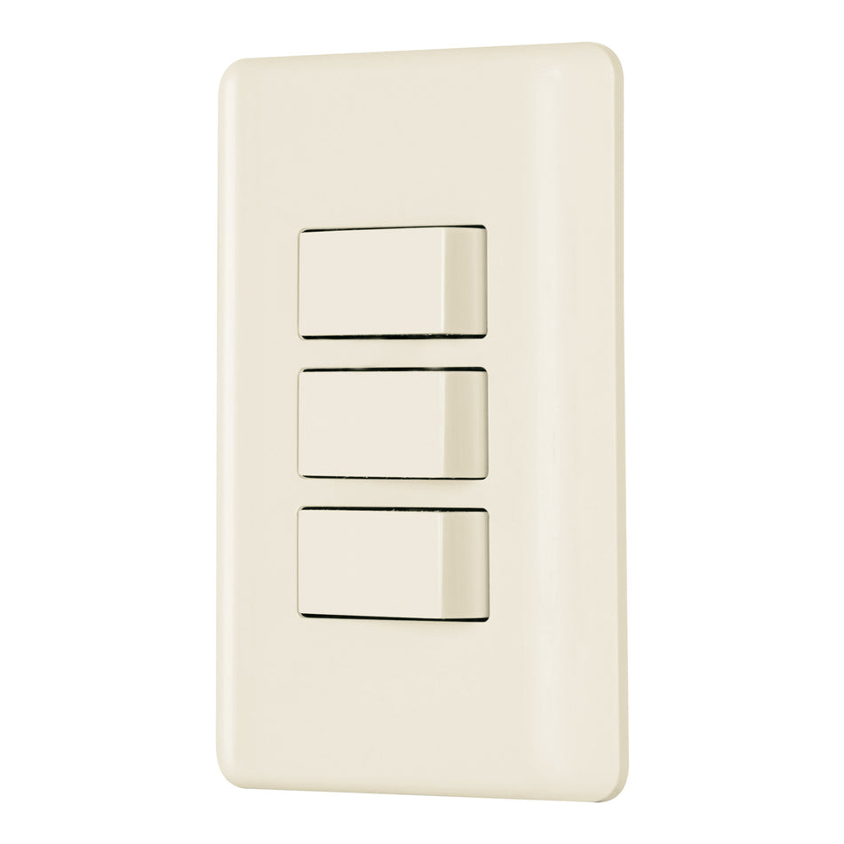 Placa armada 3 interruptores, marfil, Volteck Caja con 10, 26638