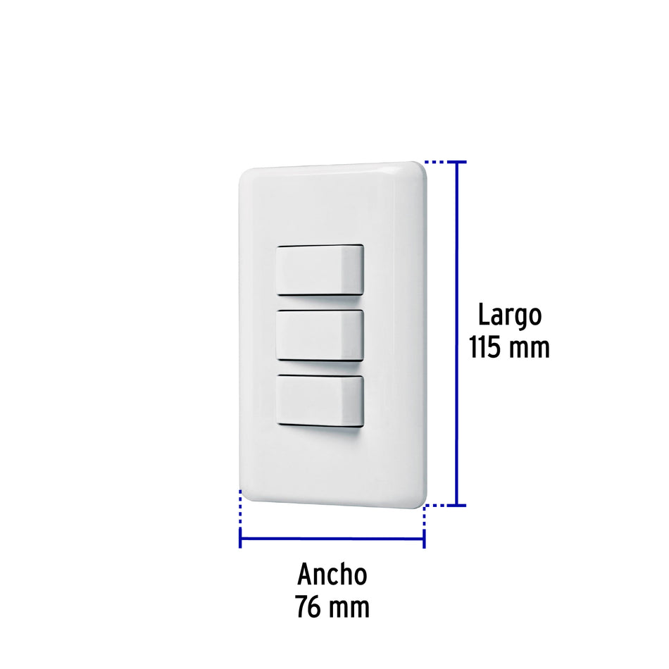 Placa armada con 3 interruptores sencillos, Volteck Basic Caja con 10, 25083