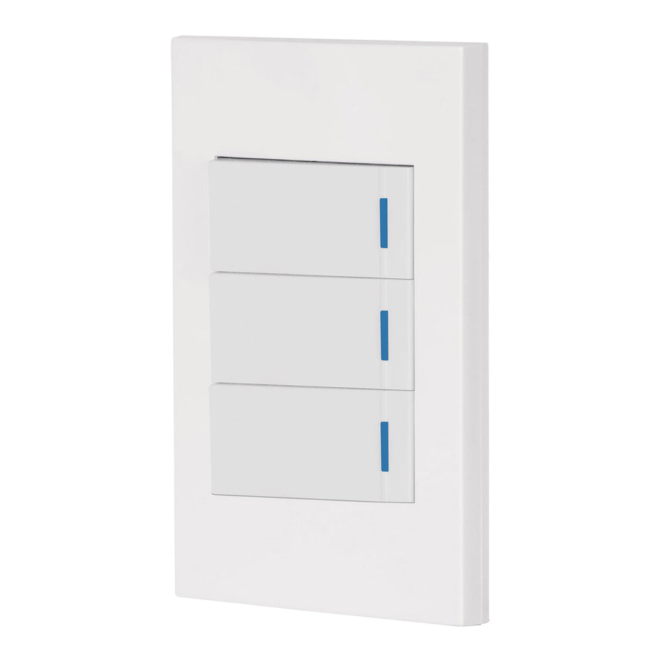 Placa armada 3 interruptores 1de 3vías,1 mod,Española,blanco Caja con 3, 45606