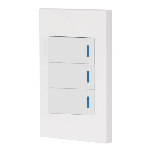 Placa armada 3 interruptores 1de 3vías,1 mod,Española,blanco Caja con 3, 45606