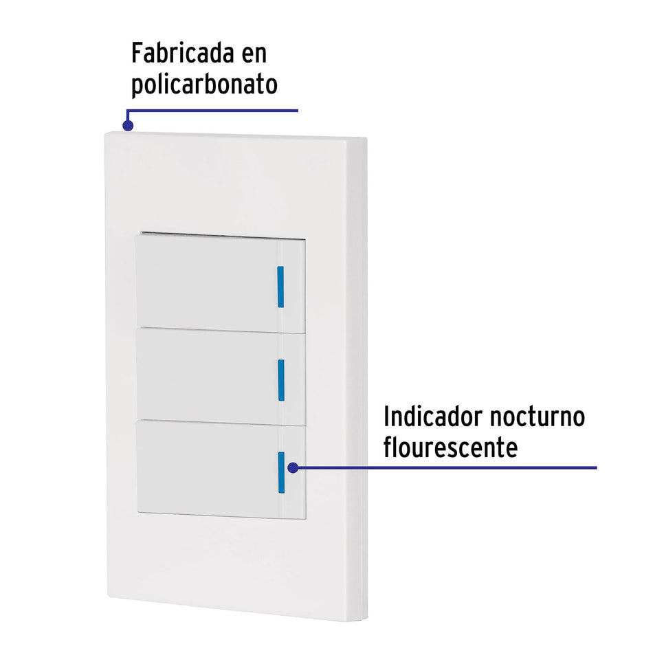 Placa armada 3 interruptores 1de 3vías,1 mod,Española,blanco Caja con 3, 45606