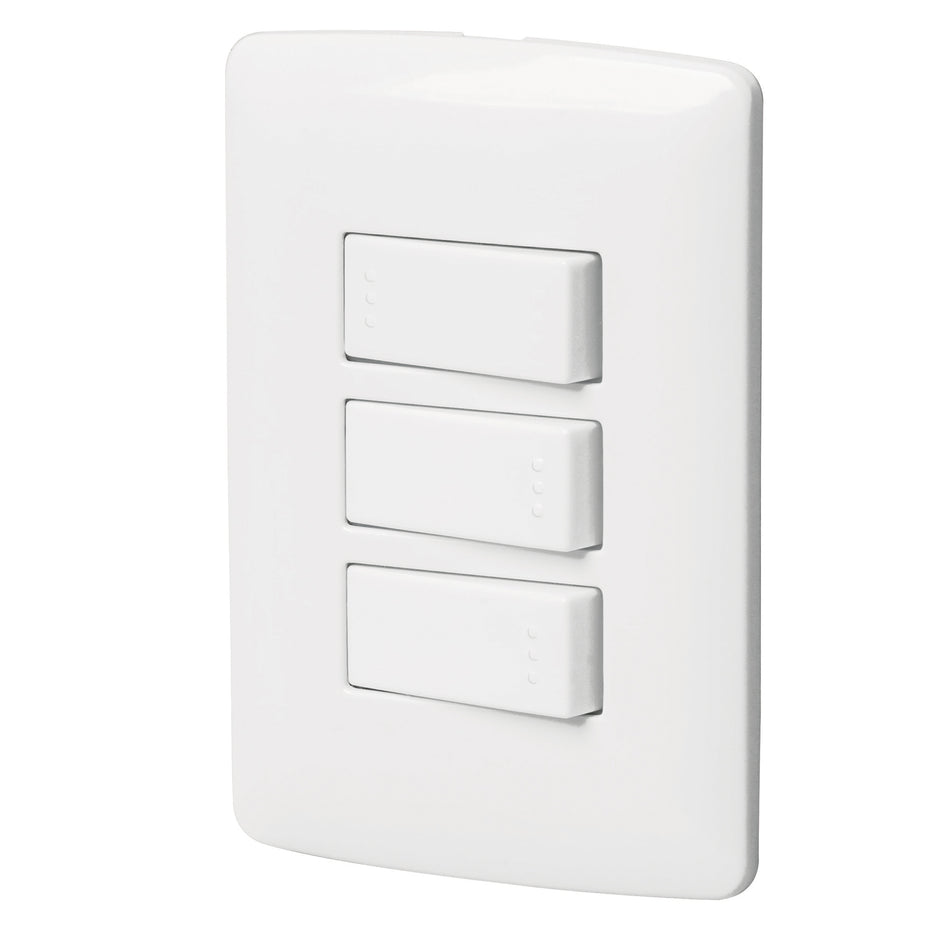 Placa armada 2 interruptores 1escalera blanco,línea Italiana Caja con 3, 46464