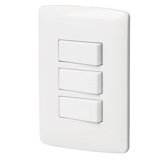 Placa armada 2 interruptores 1escalera blanco,línea Italiana Caja con 3, 46464