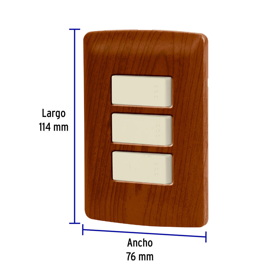 Placa armada 2 interruptores 1escalera,madera,línea Italiana Caja con 3, 49934