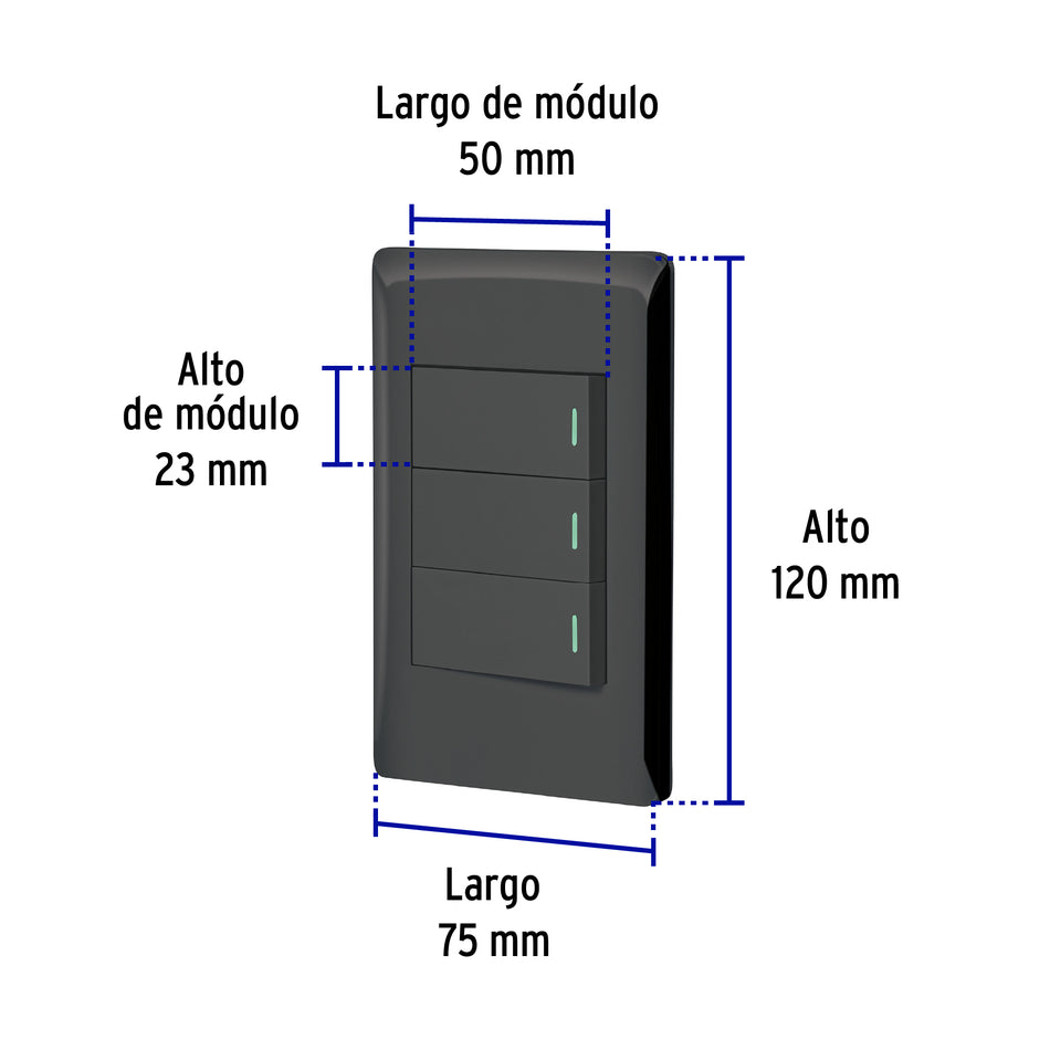 Placa armada negra 2 interruptores 1 de 3 vías 1 mód,Lisboa Caja con 3, 47890