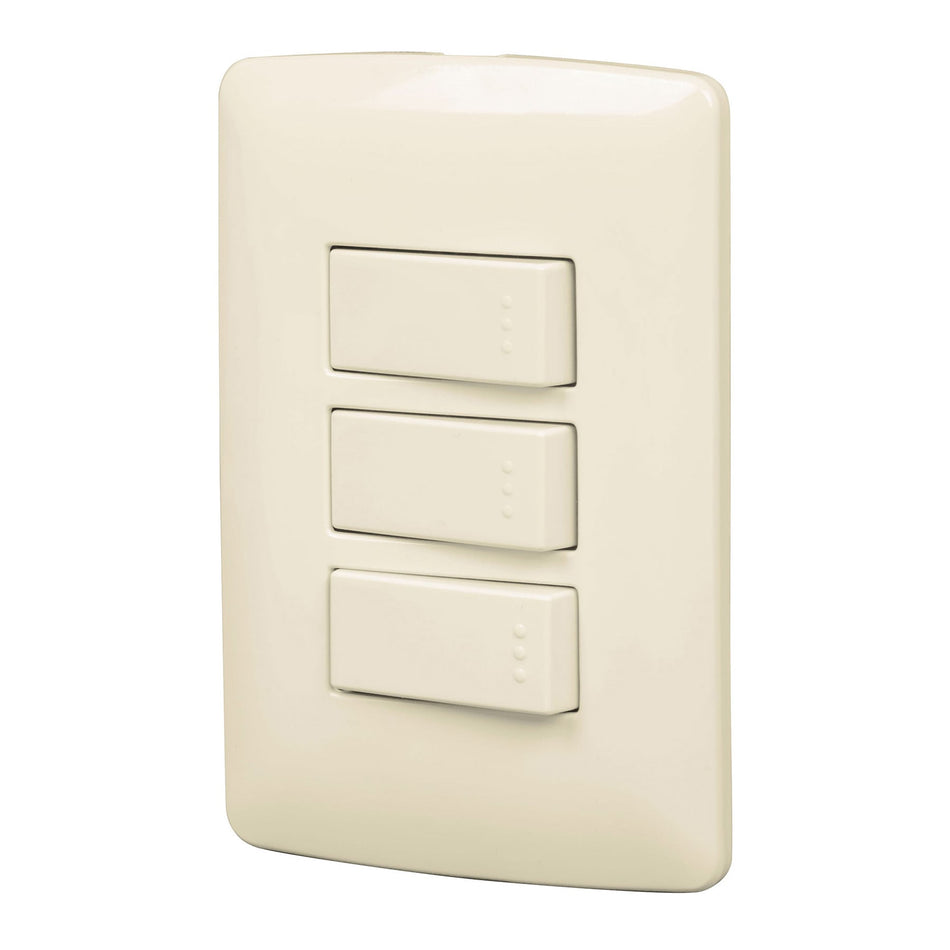 Placa armada 3 interruptores sencillos,marfil,línea Italiana Caja con 3, 48664