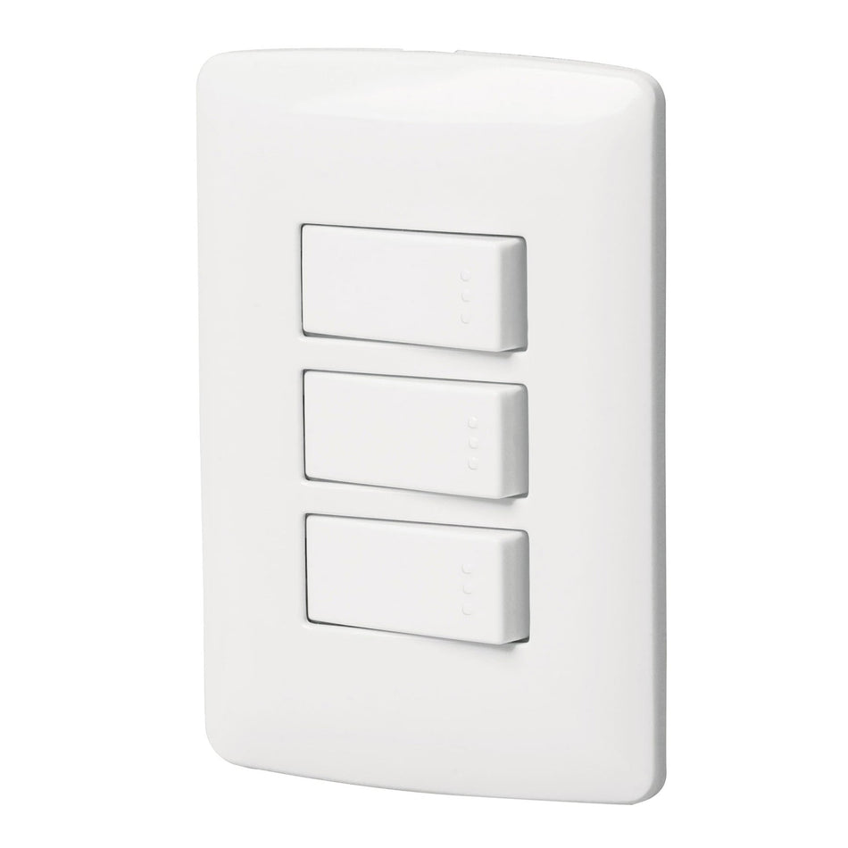 Placa armada 3 interruptores sencillos,blanco,línea Italiana Caja con 3, 46463
