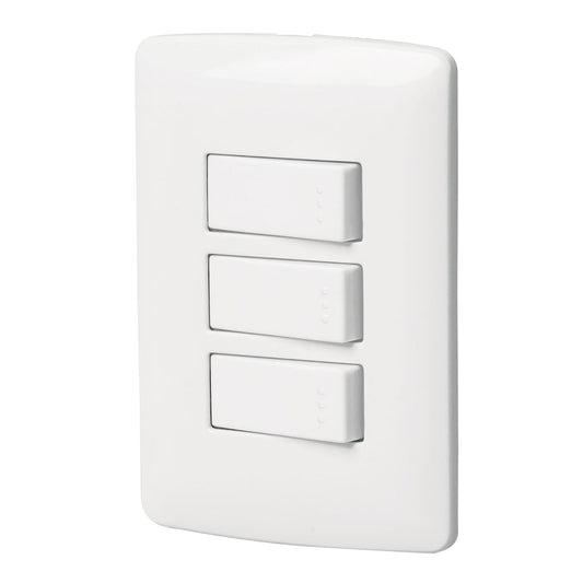 Placa armada 3 interruptores sencillos,blanco,línea Italiana Caja con 3, 46463