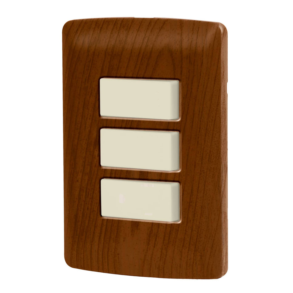 Placa armada 3 interruptores sencillos,madera,línea Italiana Caja con 3, 49933