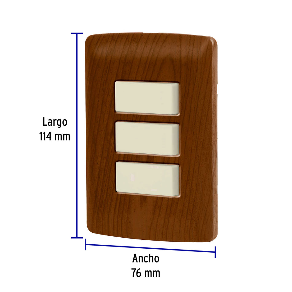 Placa armada 3 interruptores sencillos,madera,línea Italiana Caja con 3, 49933