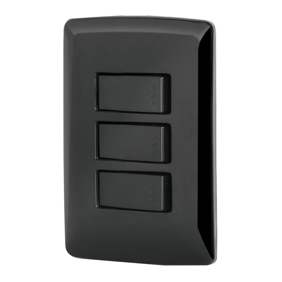 Placa armada 3 interruptores sencillos,negro, línea Italiana Caja con 3, 47595