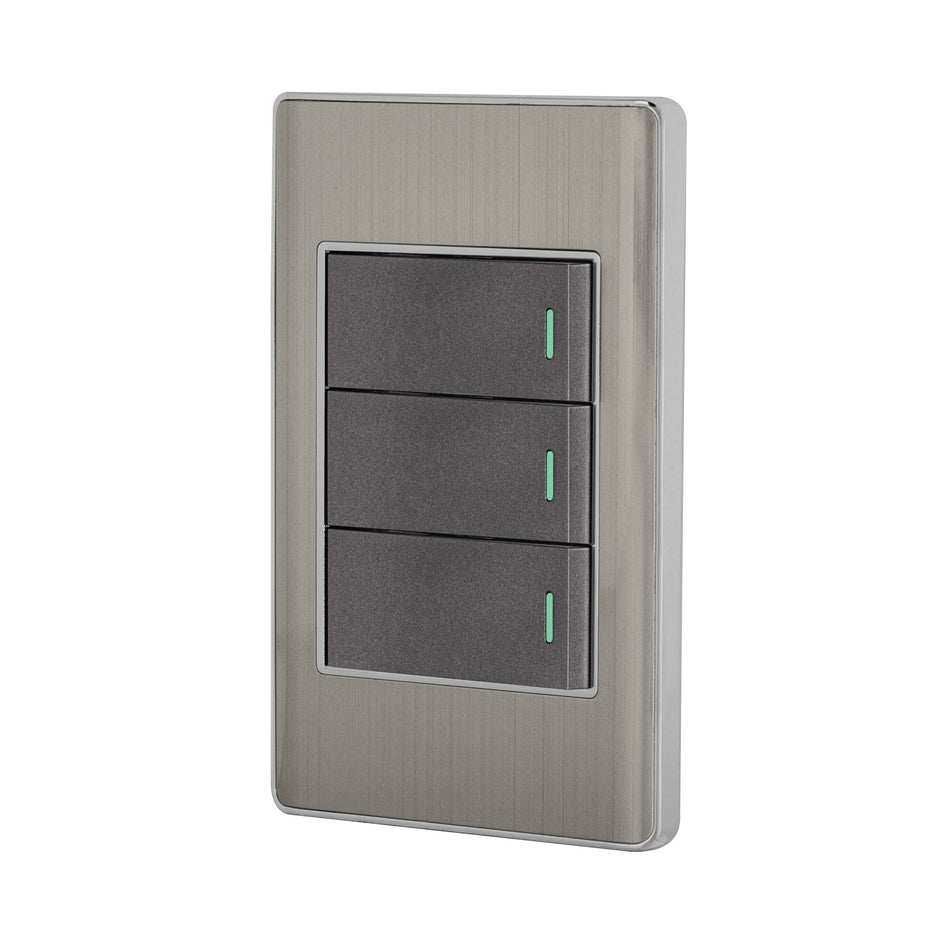 Placa armada acero inox 3 interruptores 1 módulo, Lisboa Caja con 3, 47836