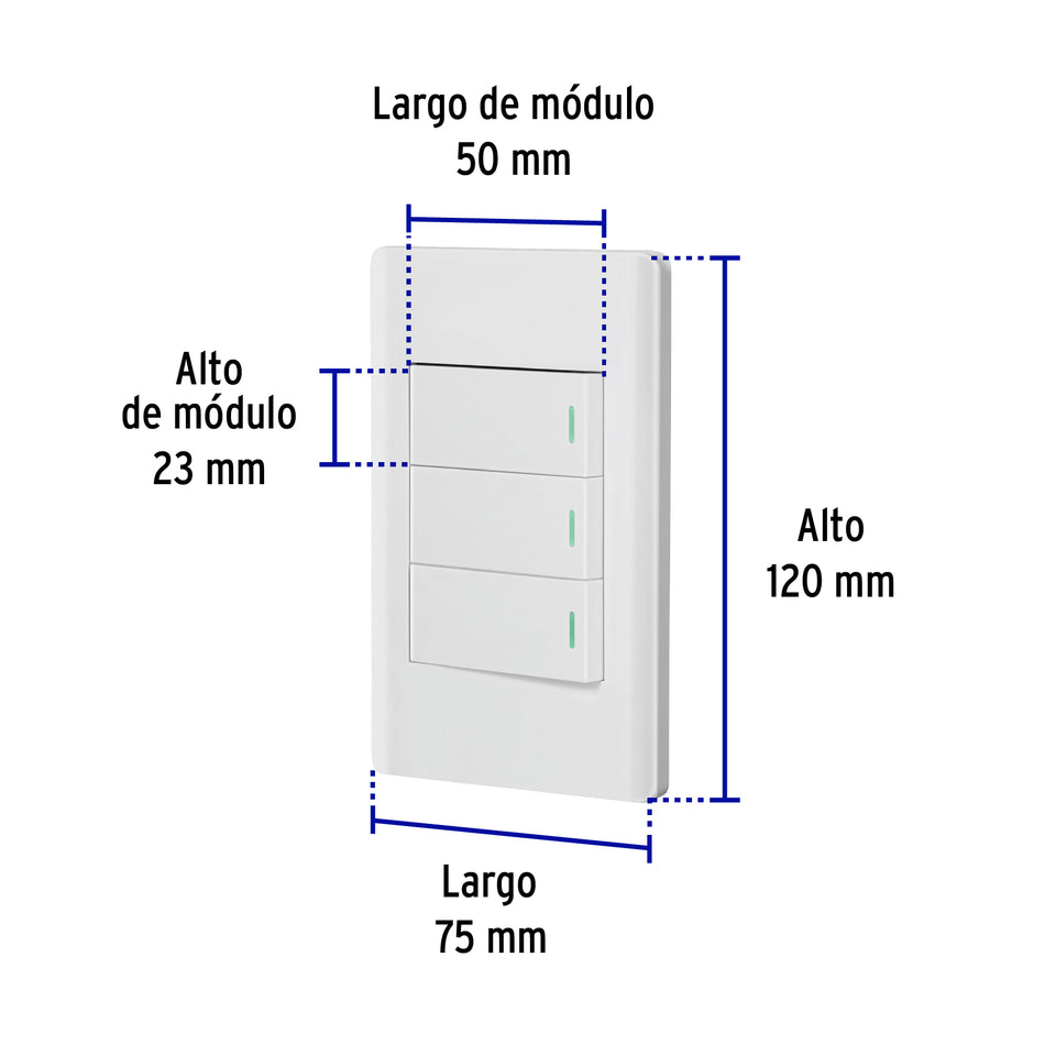 Placa armada blanca 3 interruptores 1 módulo, Lisboa Caja con 3, 47956