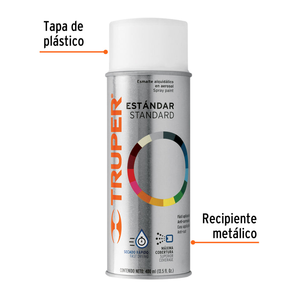 Pintura en aerosol, blanco brillante, bote tradicional,400ml Caja con 6, 102808
