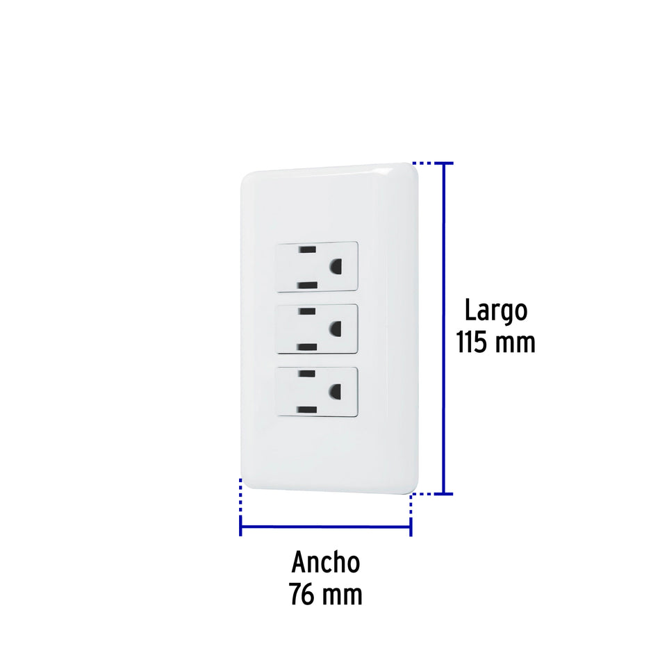 Placa armada con 3 contactos, Volteck Basic Caja con 10, 25082