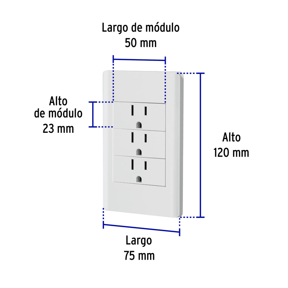 Placa armada blanca 3 contactos 1 módulo, Lisboa, Volteck Caja con 3, 47970