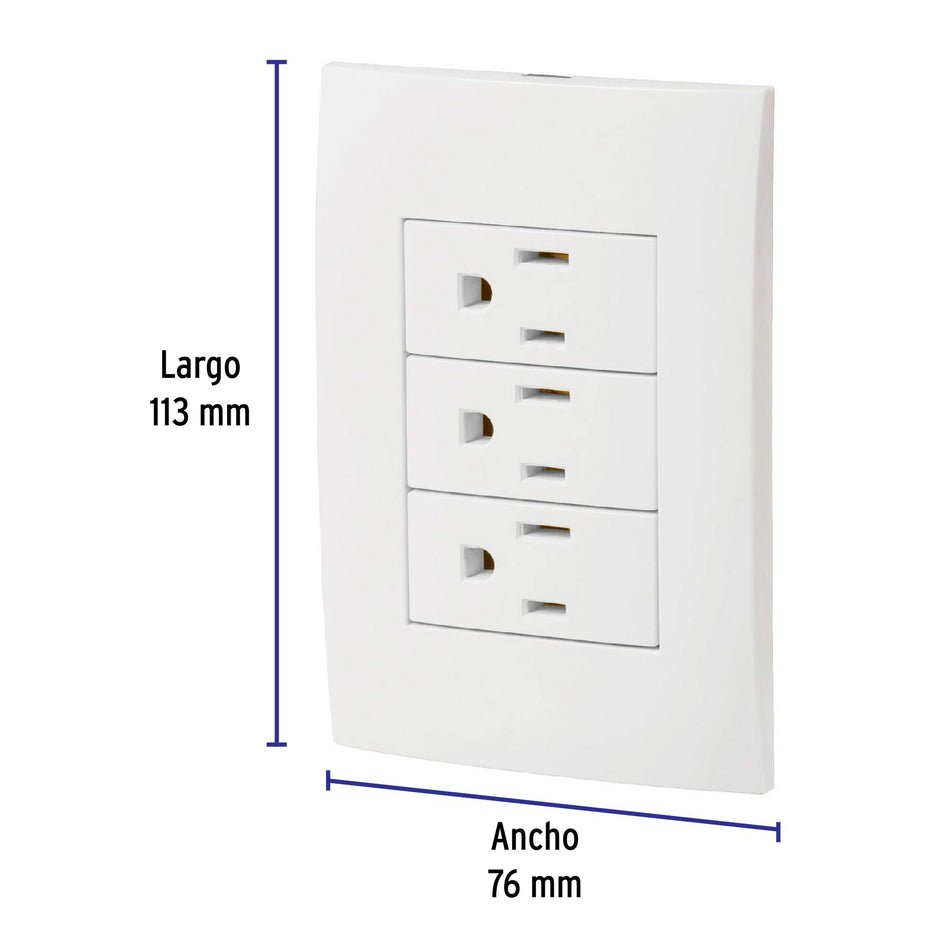 Placa armada 3 contactos aterrizados, línea Oslo, blanco Caja con 3, 46491