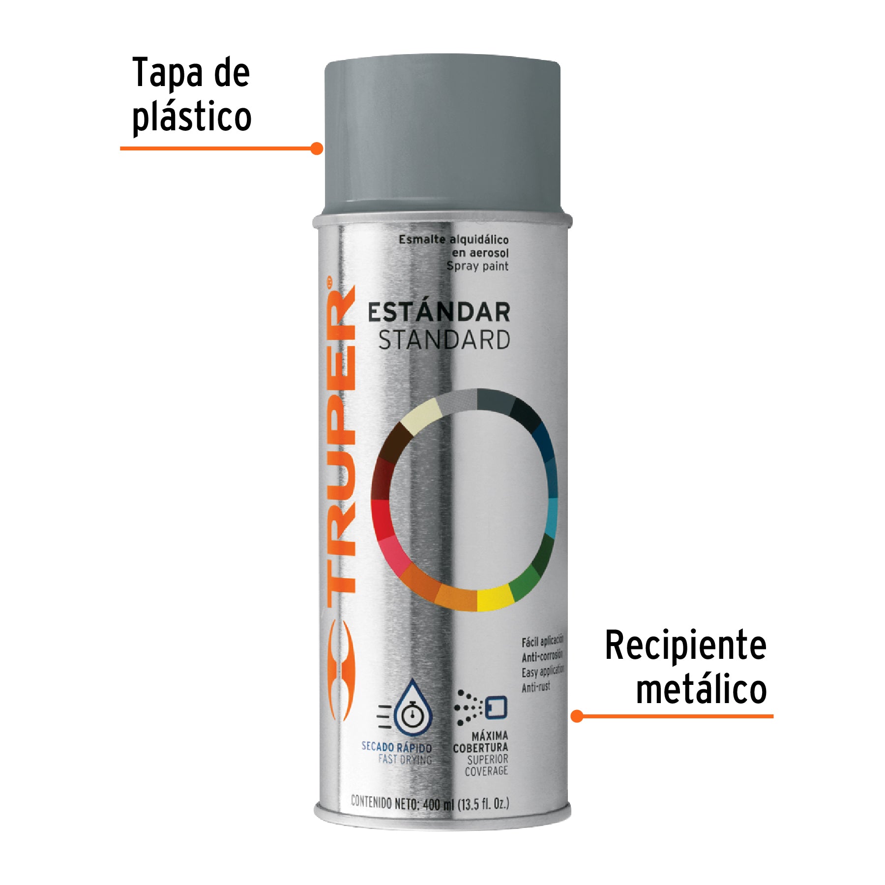 Pintura en aerosol, gris acero, bote tradicional, 400 ml, 102803