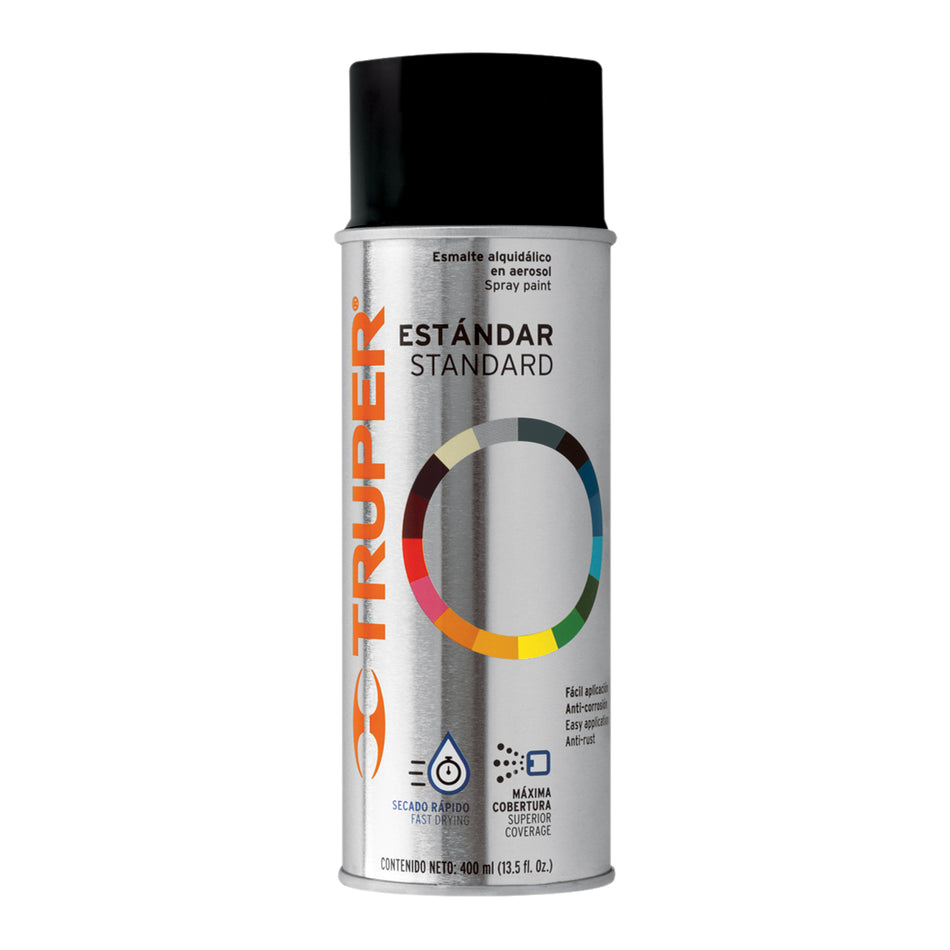 Pintura en aerosol, negro brillante, bote tradicional, 400ml Caja con 6, 102807