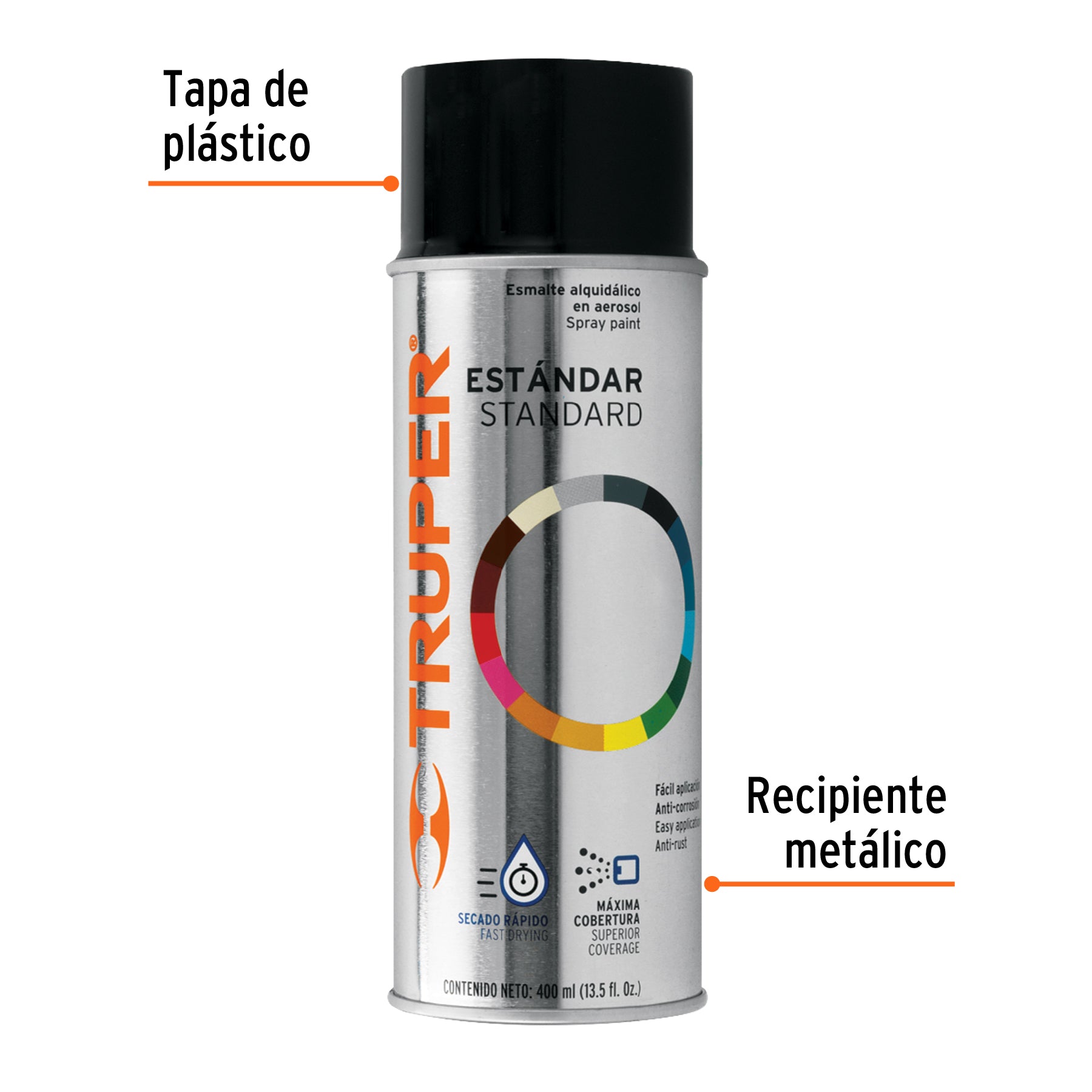 Pintura en aerosol, negro mate, bote tradicional, 400 ml, 102809