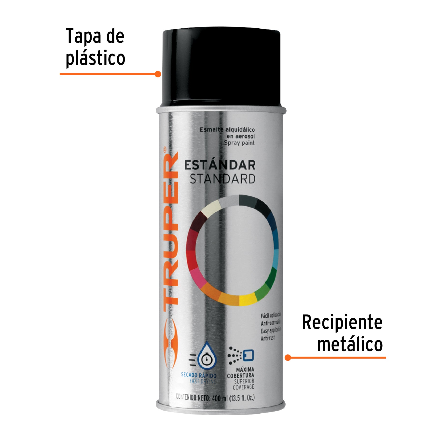 Pintura en aerosol, negro satín, bote tradicional, 400 ml, 102836