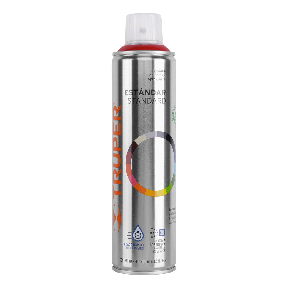 Pintura en aerosol, rojo, bote esbelto, 400 ml, Truper Caja con 12, 19040