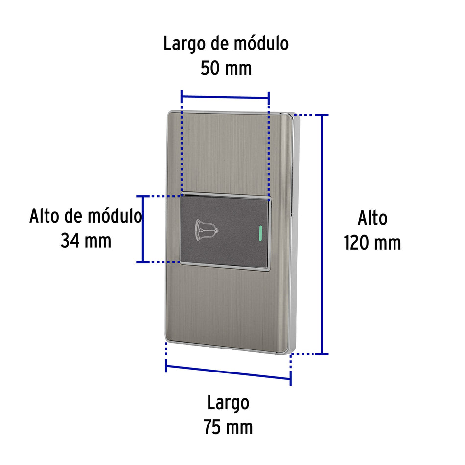 Placa armada acero 1 interruptor de timbre 1.5 mód, Lisboa Caja con 3, 47843