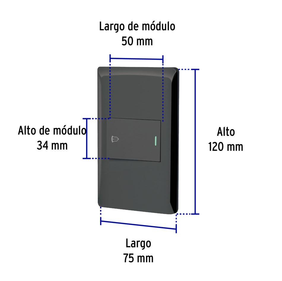 Placa armada negra 1 interruptor de timbre 1.5 mód, Lisboa Caja con 3, 47896