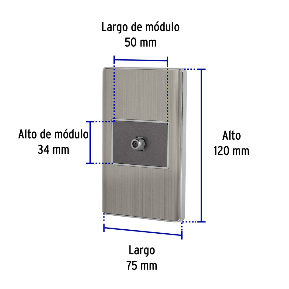Placa armada acero inox 1 toma de TV, 1.5 módulos, Lisboa Caja con 3, 47852
