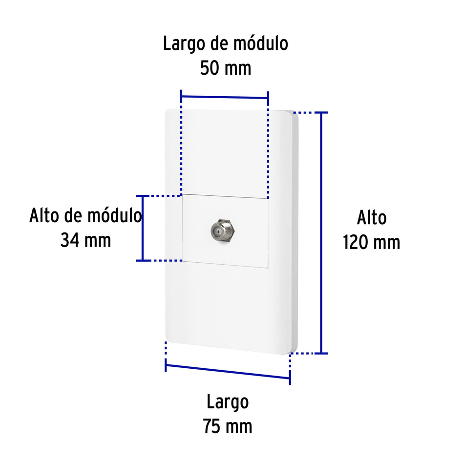 Placa armada blanca 1 toma de TV, 1.5 módulos, Lisboa Caja con 3, 47972
