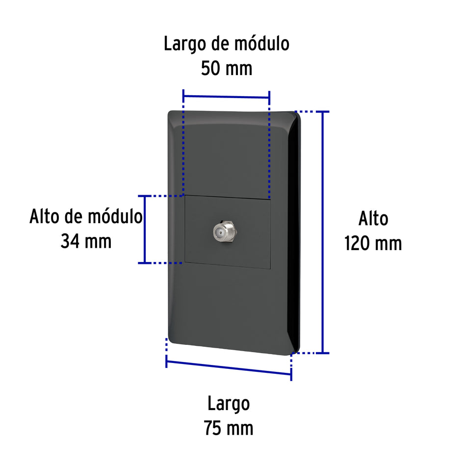 Placa armada negra 1 toma de TV, 1.5 módulos, Lisboa Caja con 3, 47905