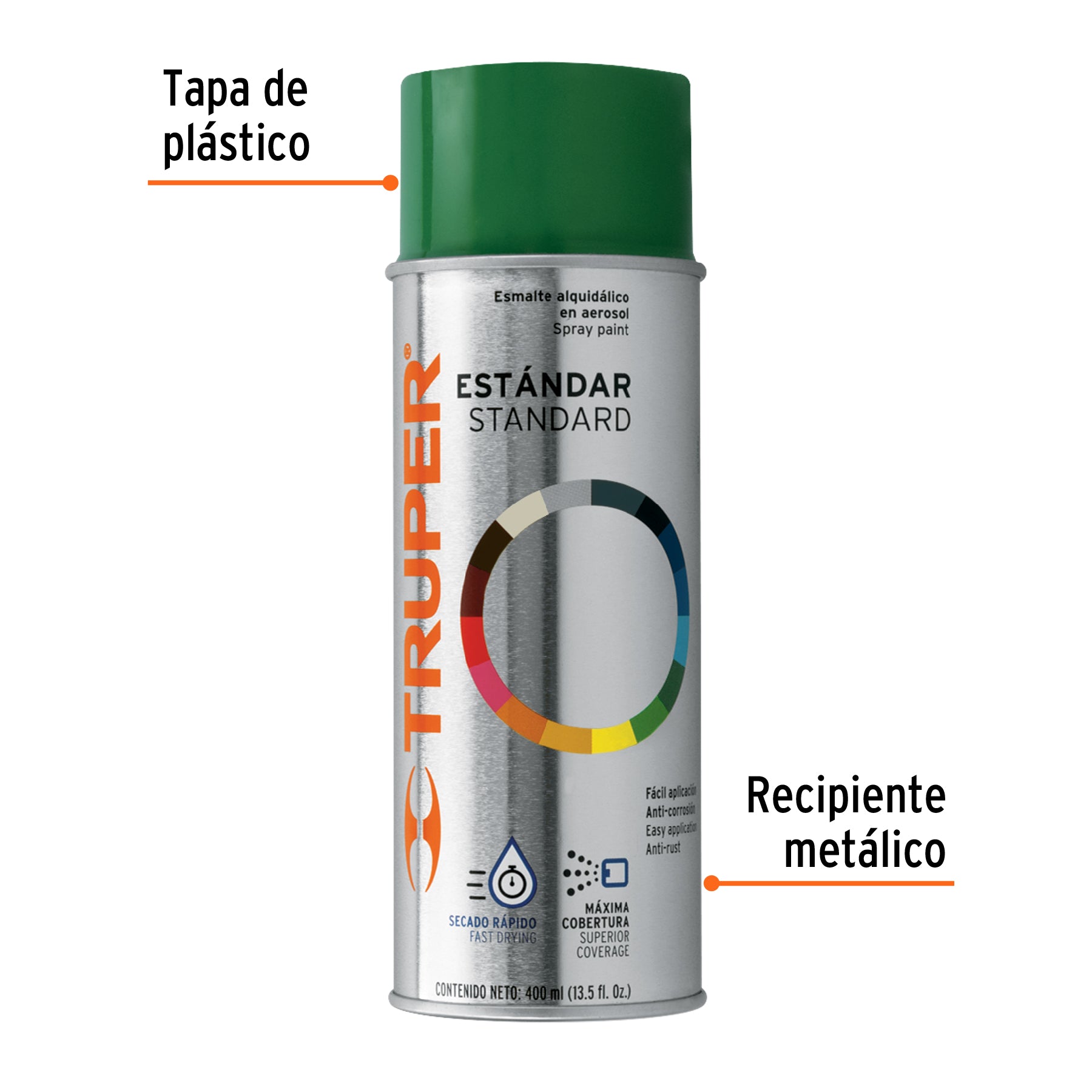 Pintura en aerosol, verde hoja, bote tradicional, 400 ml, 102832