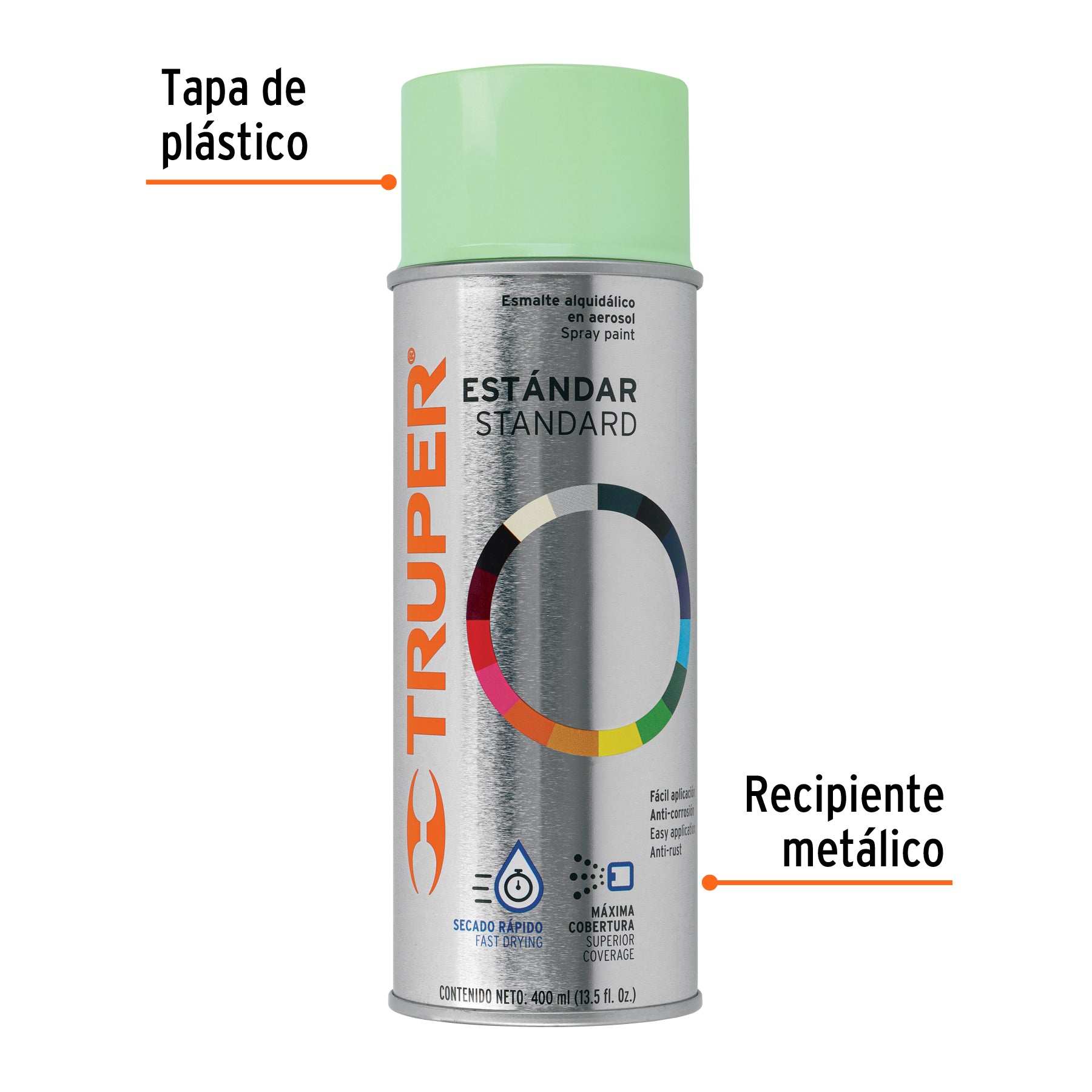 Pintura en aerosol, verde manzana, bote tradicional, 400 ml, 102831