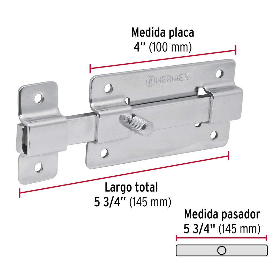 Pasador de barra plana 4' acabado cromo, Hermex Caja con 6, 43720