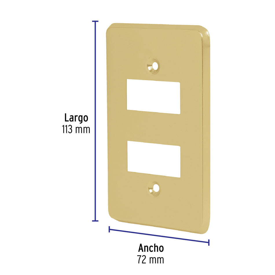 Placa 2 módulos, de aluminio, línea Económica, Volteck Caja con 12, 46436