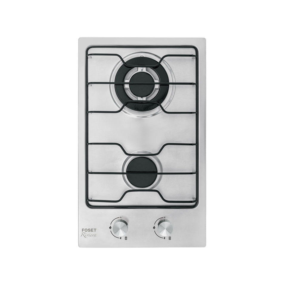 Parrilla gas empotrable 30cm, 2 quem, inox, esmalte, Foset, 45509