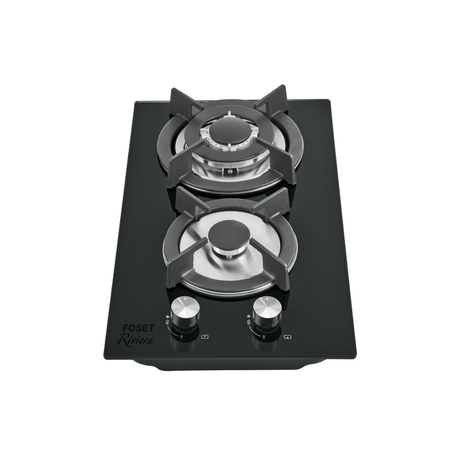 Parrilla gas empotrable 30cm, 2 quem, vidrio negro, Riviera, 46249