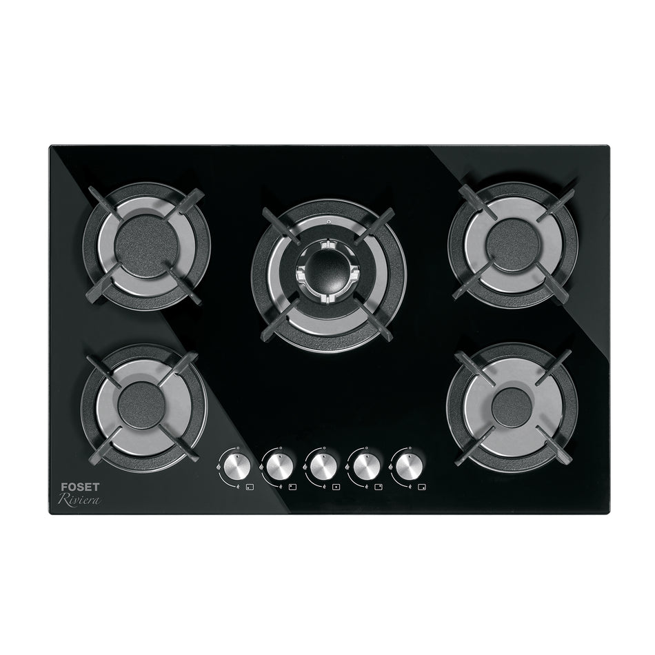 Parrilla gas empotrable 75cm, 5 quem, vidrio negro, Riviera, 48409
