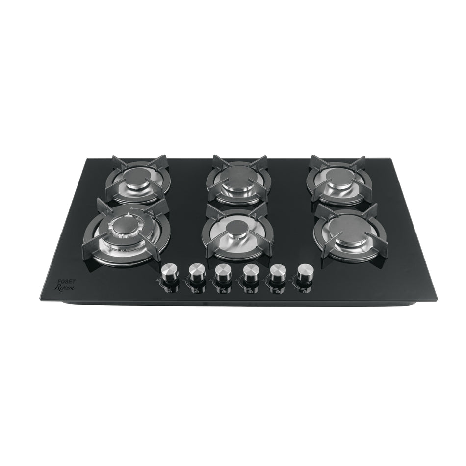 Parrilla gas empotrable 90cm, 6 quem, vidrio negro, Riviera, 46247