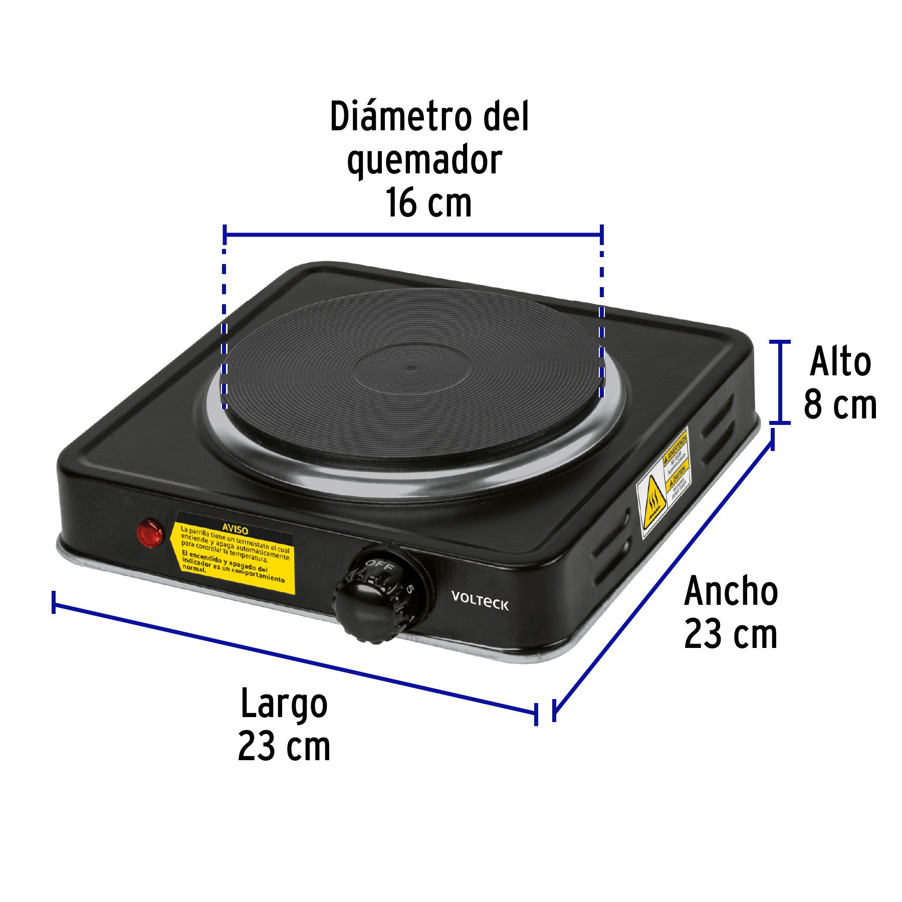 Parrilla eléctrica 1 quemador de disco, negra, VOLTECK, 47554