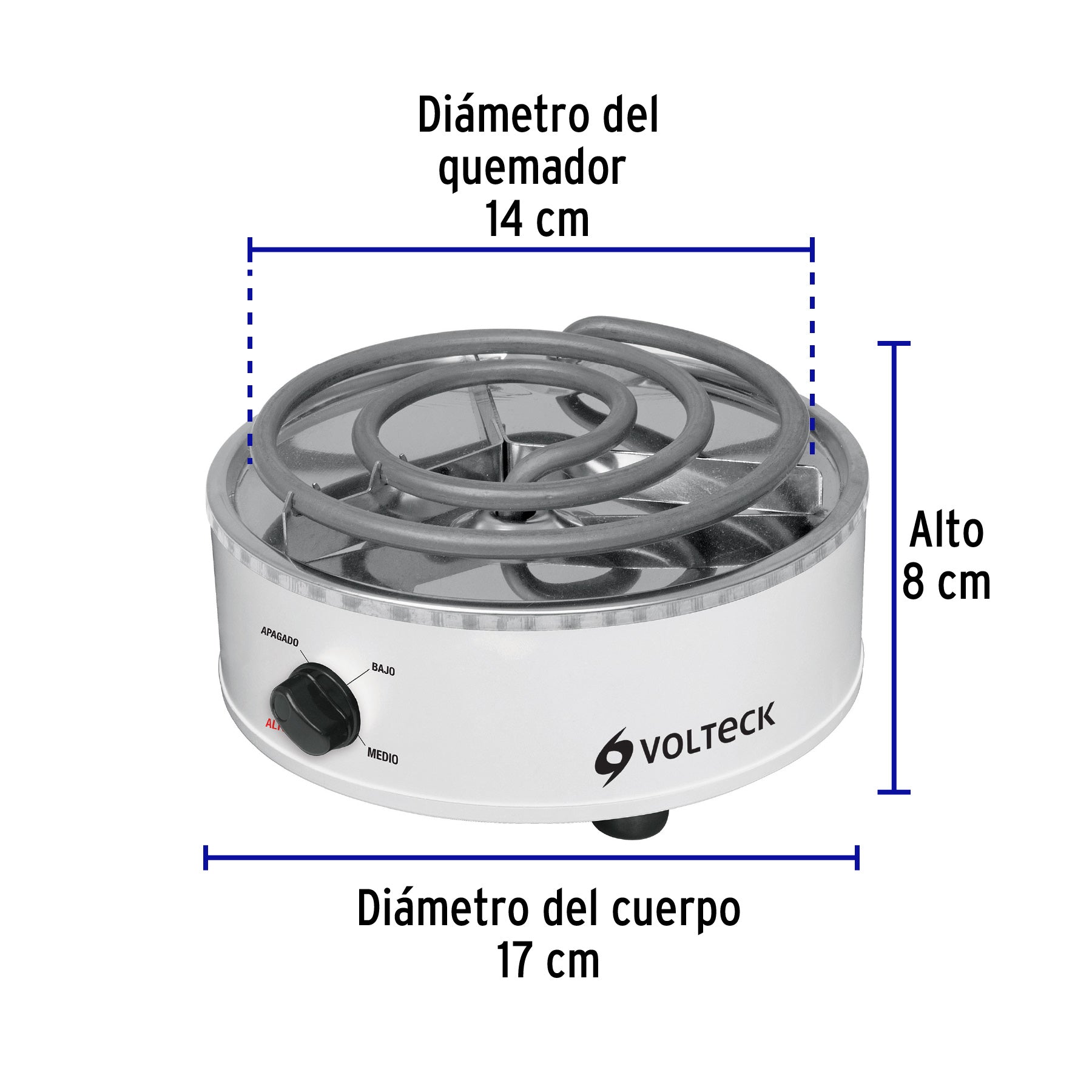 Parrilla eléctrica red. 1 quemador espiral, blanca, VOLTECK, 48125