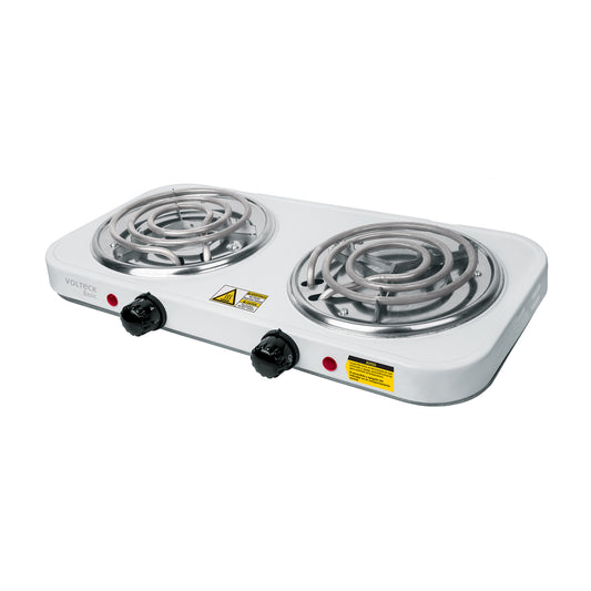 Parrilla eléctrica 2 quemadores en espiral, blanca, BASIC, 23032